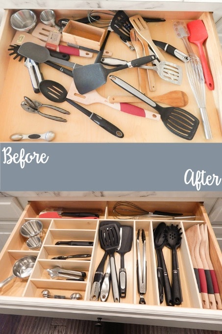 before and after kitchen drawer organization