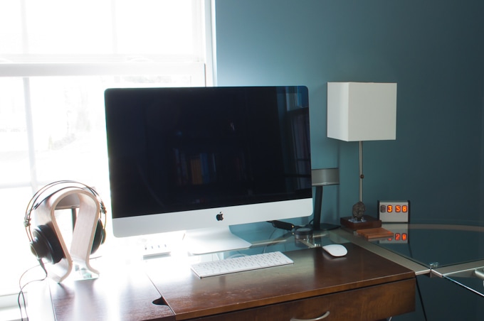 Check out the progress on this cool industrial masculine home office. I LOVE the "Shave the Whales" pillow!!