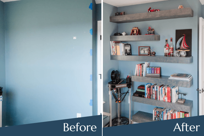 before and after floating shelves diy