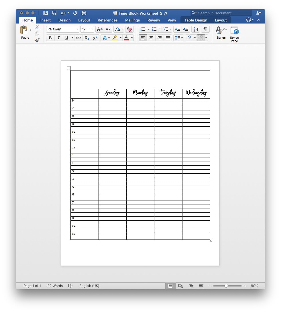 Great tutorial for making your own time block worksheets in Microsoft Word. Great for time management!