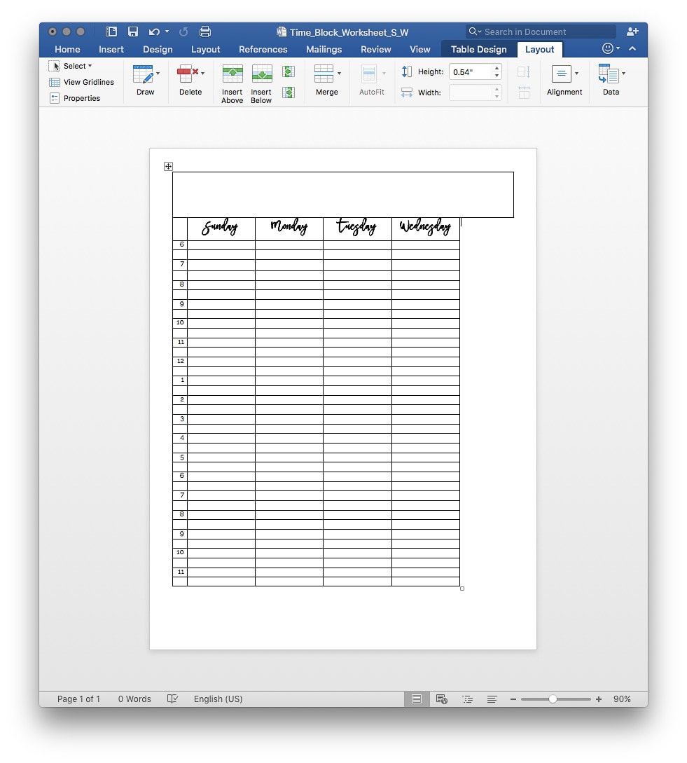 Great tutorial for making your own time block worksheets in Microsoft Word. Great for time management!