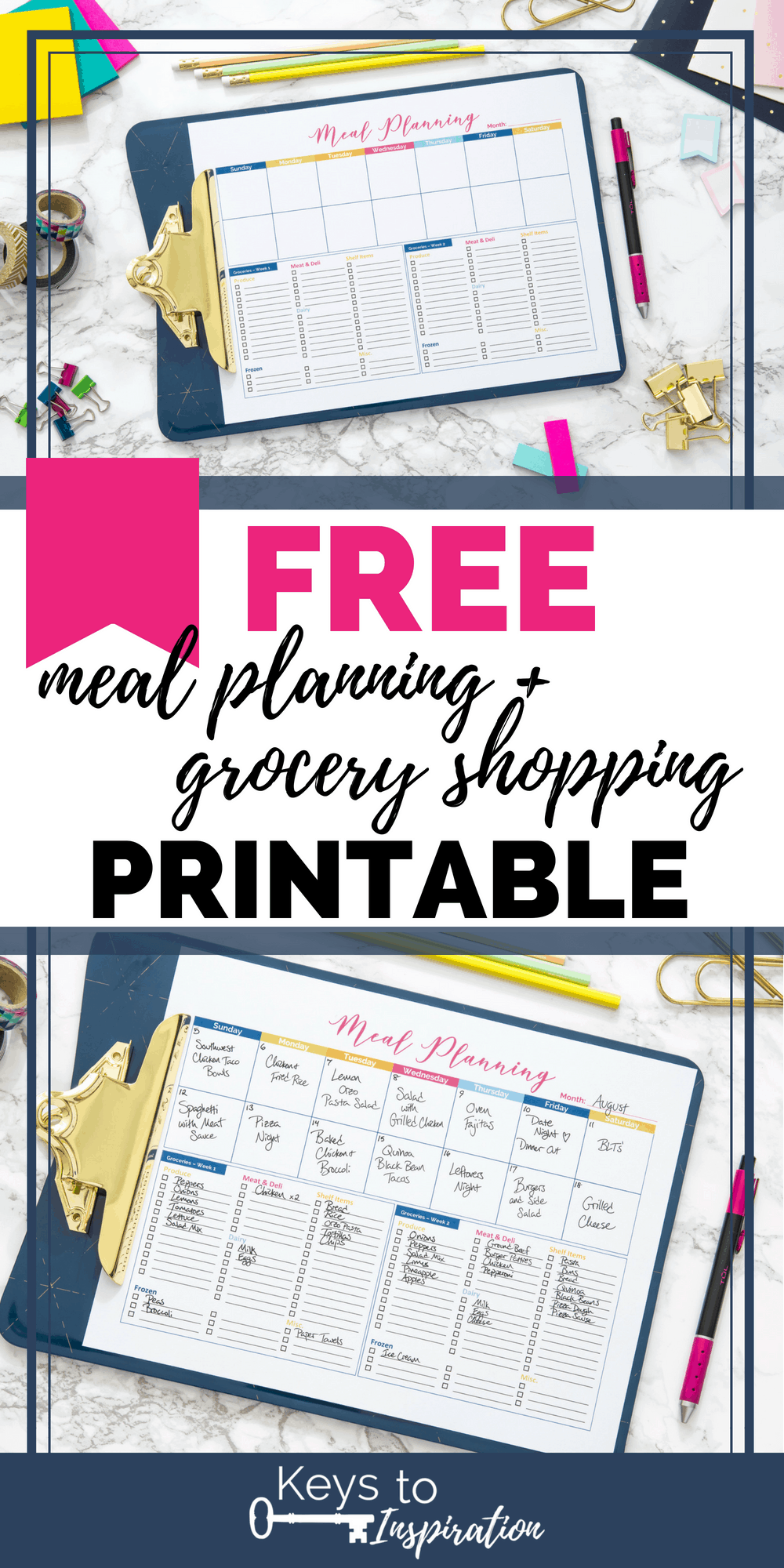 free meal planning and grocery shopping printable 