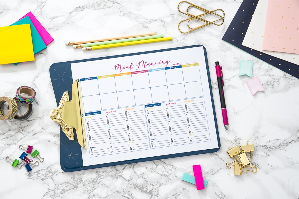 blank colorful printable meal planner