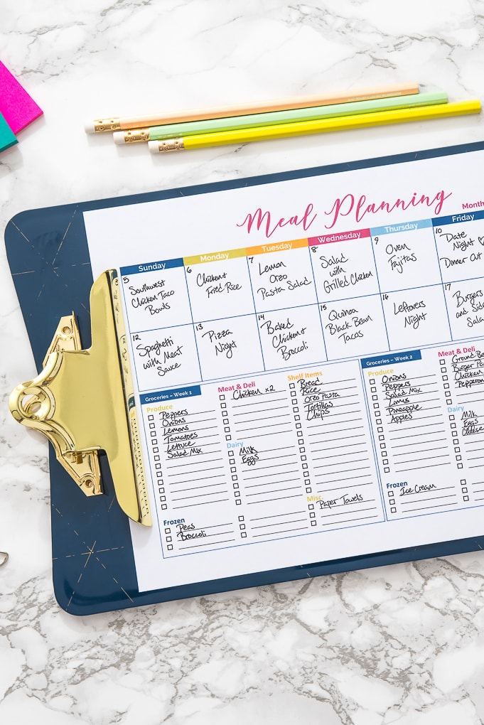 Customizable Meal Planning Calendar