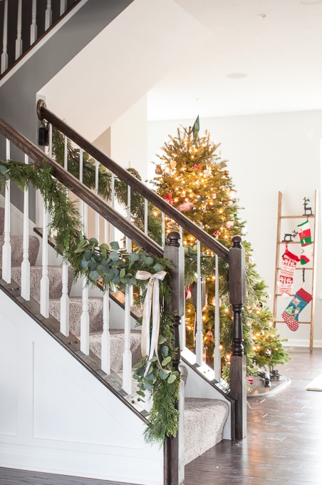 faux garland stairs