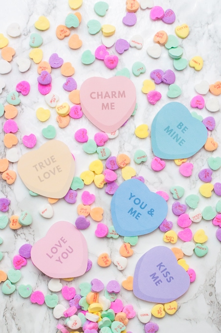Easy Cricut Explore tutorial for "print then cut" conversation heart valentines! These are adorable and perfect for kids valentines!