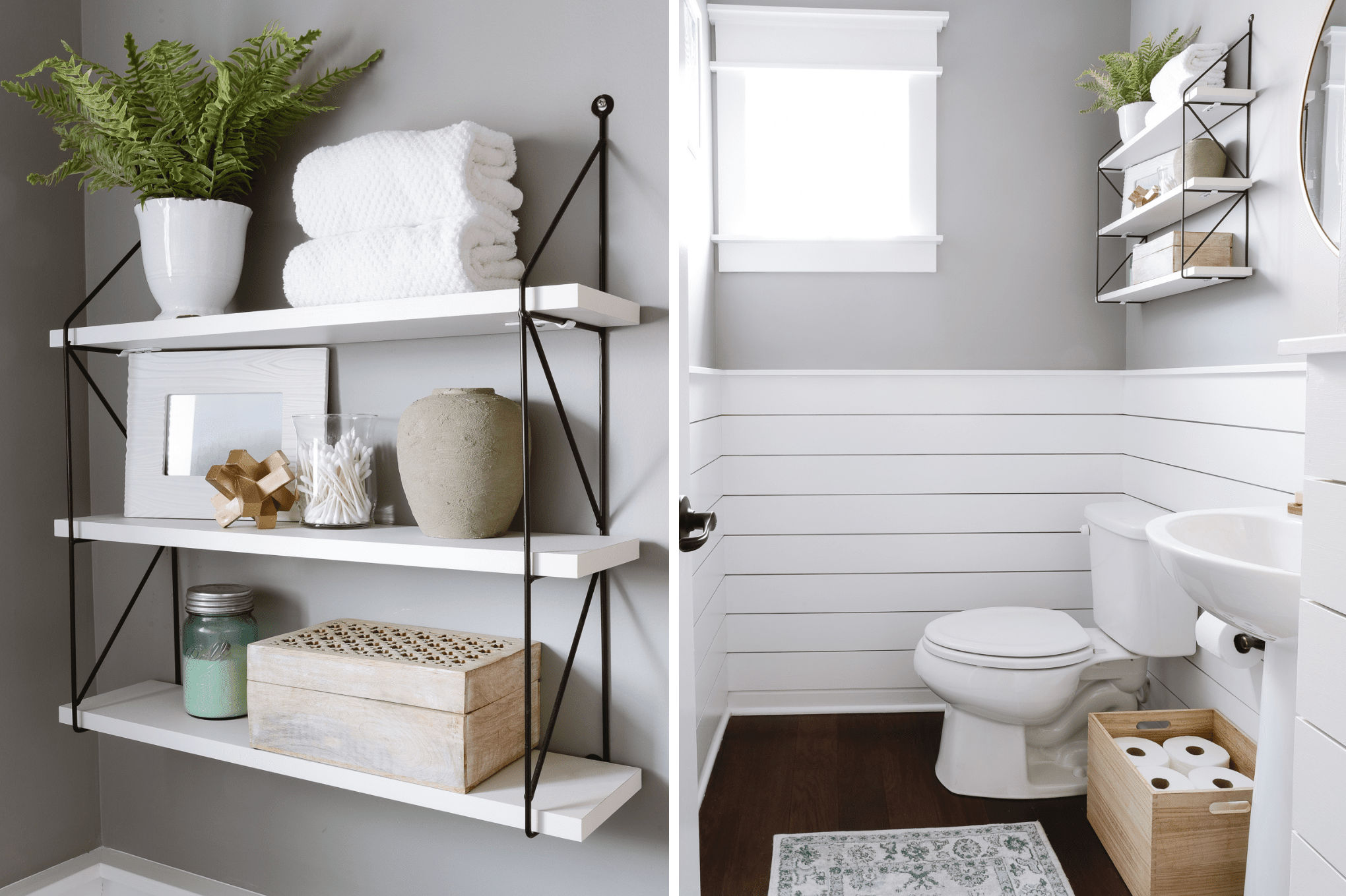 Small Bathroom Table w/ Toilet Paper Rod & Basket