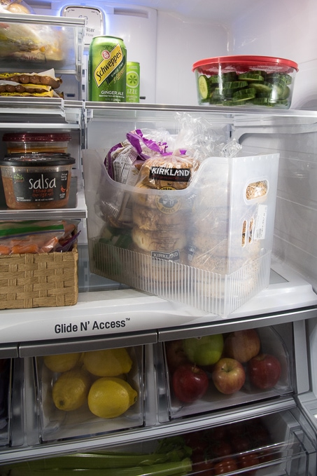 organize fridge with bins