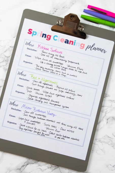 Download this free printable planner and learn how to do spring cleaning the easy way! Stop the overwhelm with this simple plan.