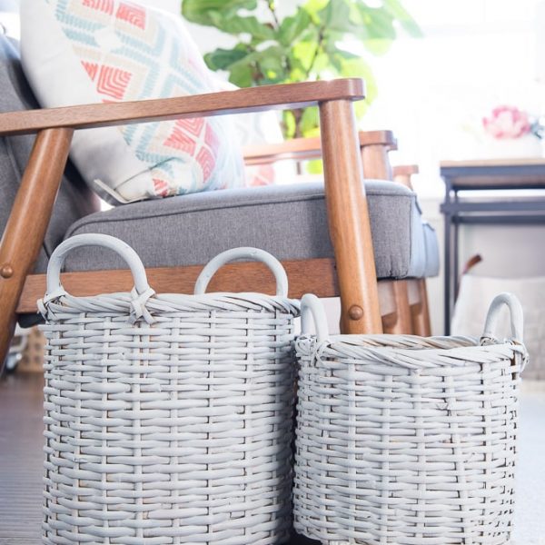 Easy upcycled basket planters. Turn old Goodwill baskets into bright and modern basket planters for your home. Easy way to paint using Fusion Mineral Paint.