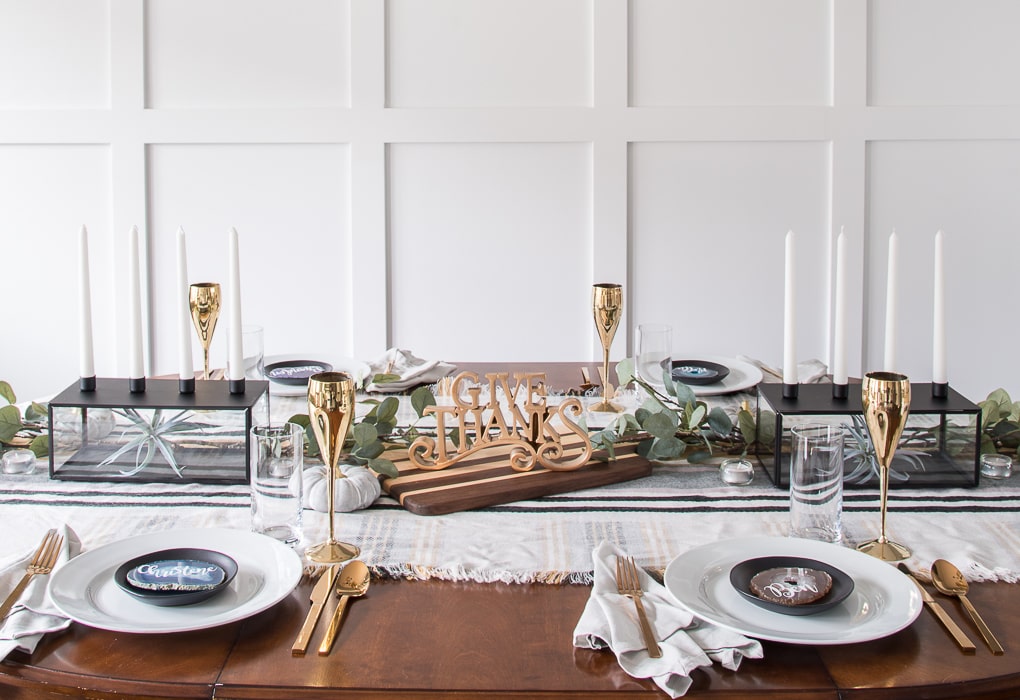 Create a beautiful and sophisticated modern classic Thanksgiving table. Bring in the colors, textures, and patterns of fall using simple and neutral pieces. Use agate slices for a unique place card idea.