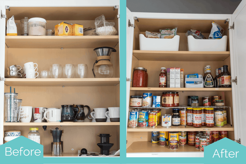 Organized kitchen cabinets and drawers. Functional and practical solutions for kitchen organizing problems. Get rid of the clutter and learn exactly what organizing products to buy.