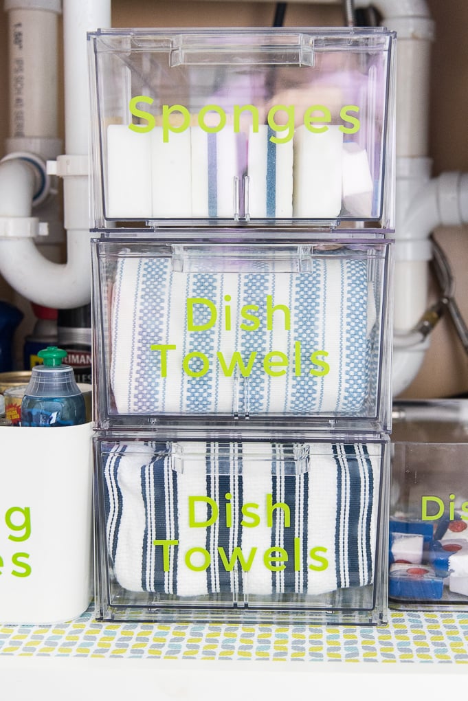 A Sink-Side Tray With DIY Soap Bottle Labels (Kitchen Organization Hack)