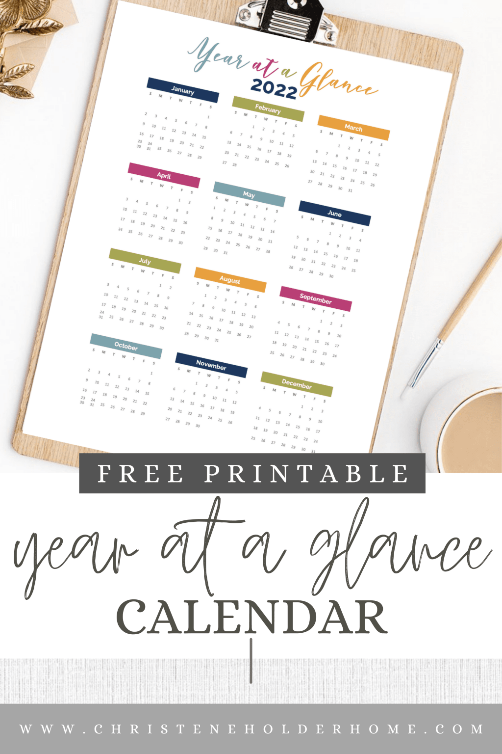 Free Printable Year at a Glance Calendar: New 2023 | Christene Holder Home