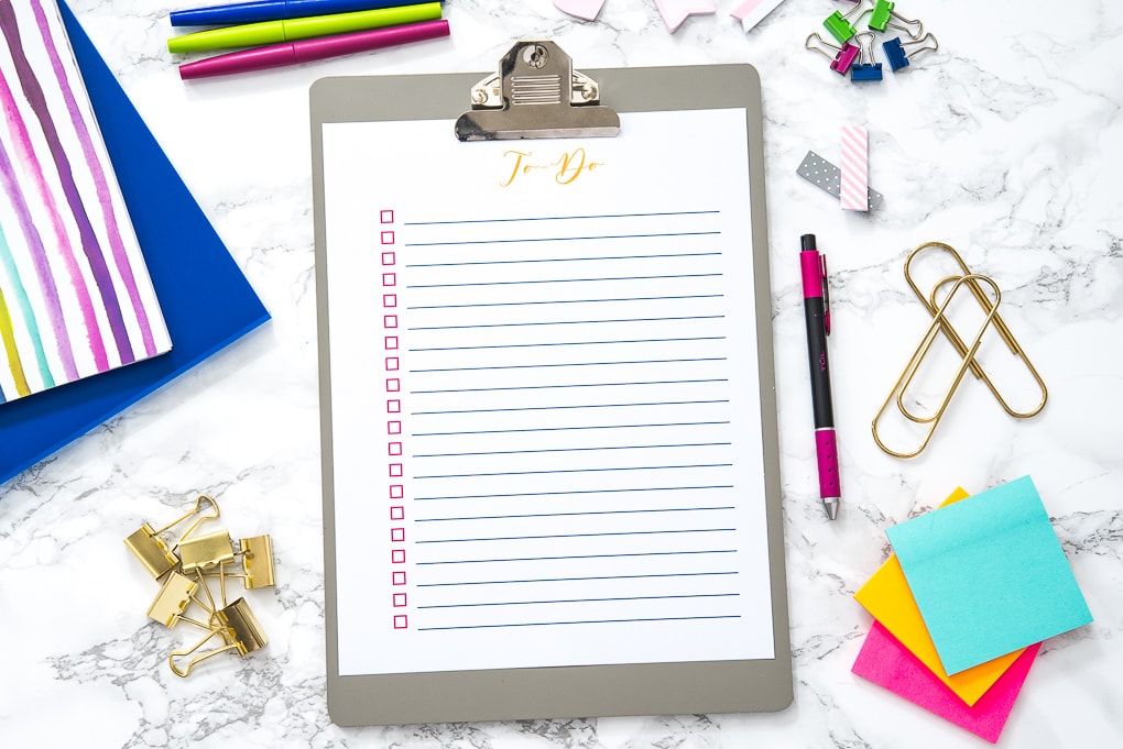 blank to-do list printable on a clipboard