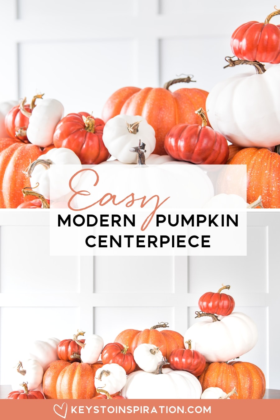 orange and white fall pumpkin centerpiece modern bright colors