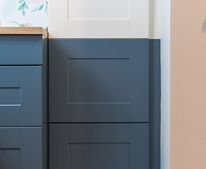 navy blue painted IKEA SEKTION cabinets