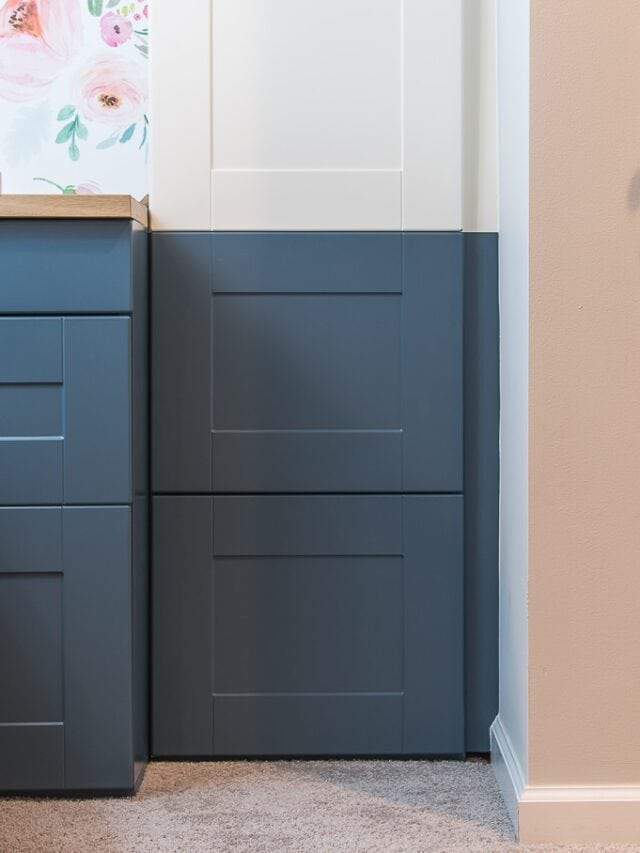 navy blue painted IKEA SEKTION cabinets