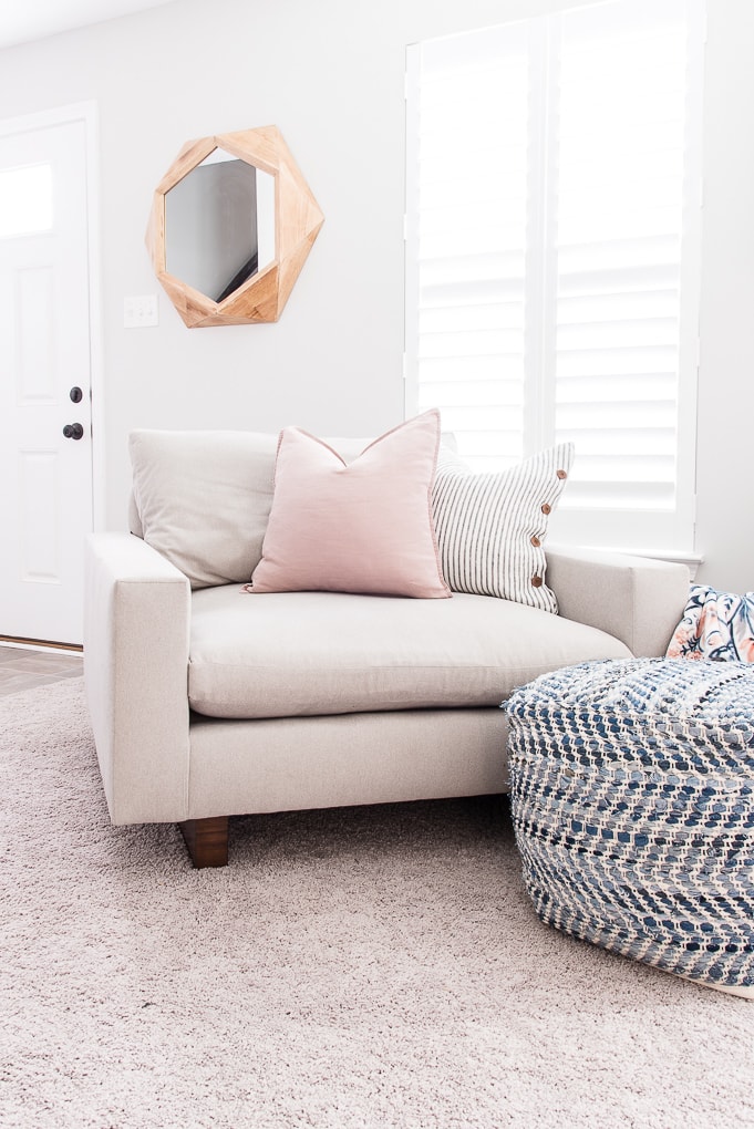 harmony oversized chair and a half from west elm in the color ash