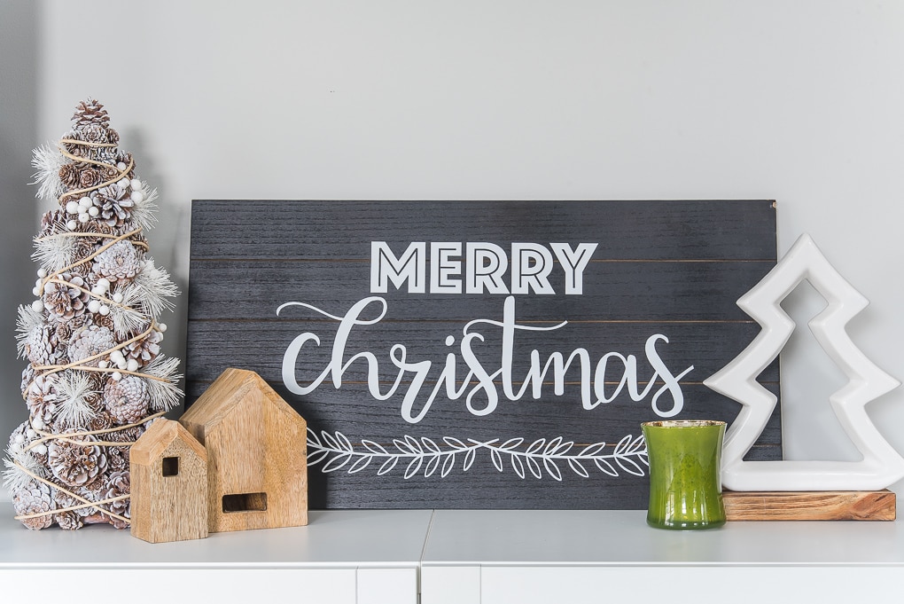 modern Christmas wooden sign black and white