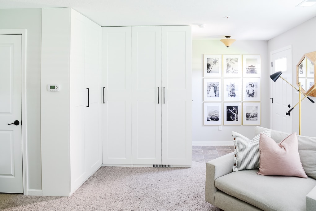 IKEA PAX Cabinets storage wardrobe in the corner of an office living area