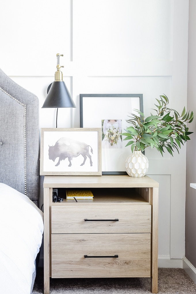 framed wedding photo on nightstand