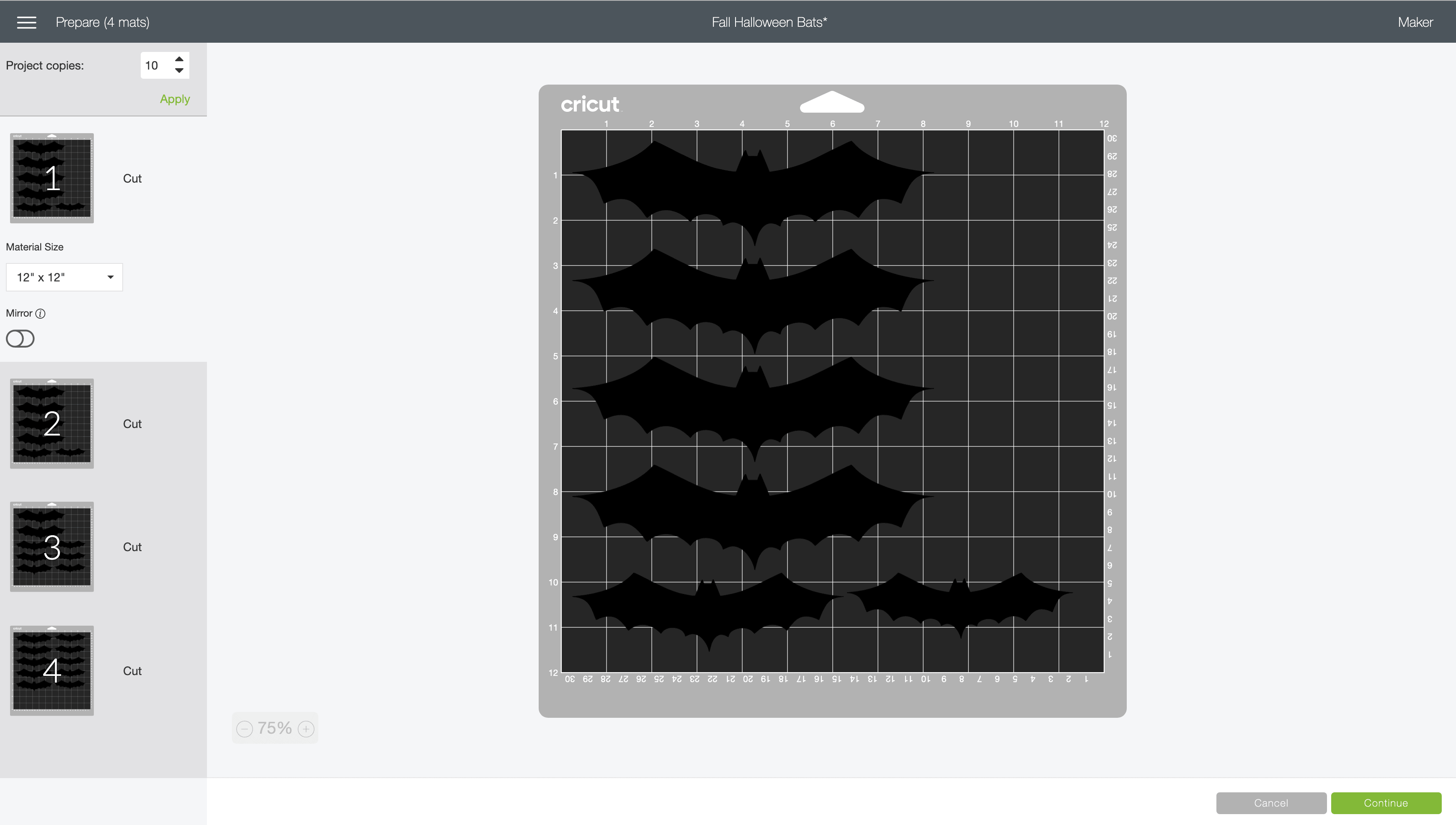 halloween bats cricut design space mat preview screen