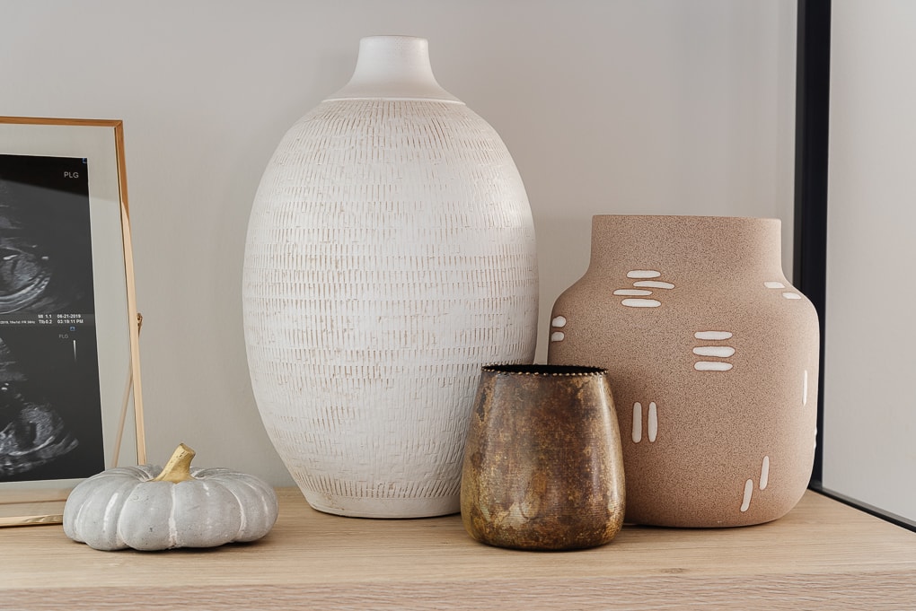 fall vases on a shelf