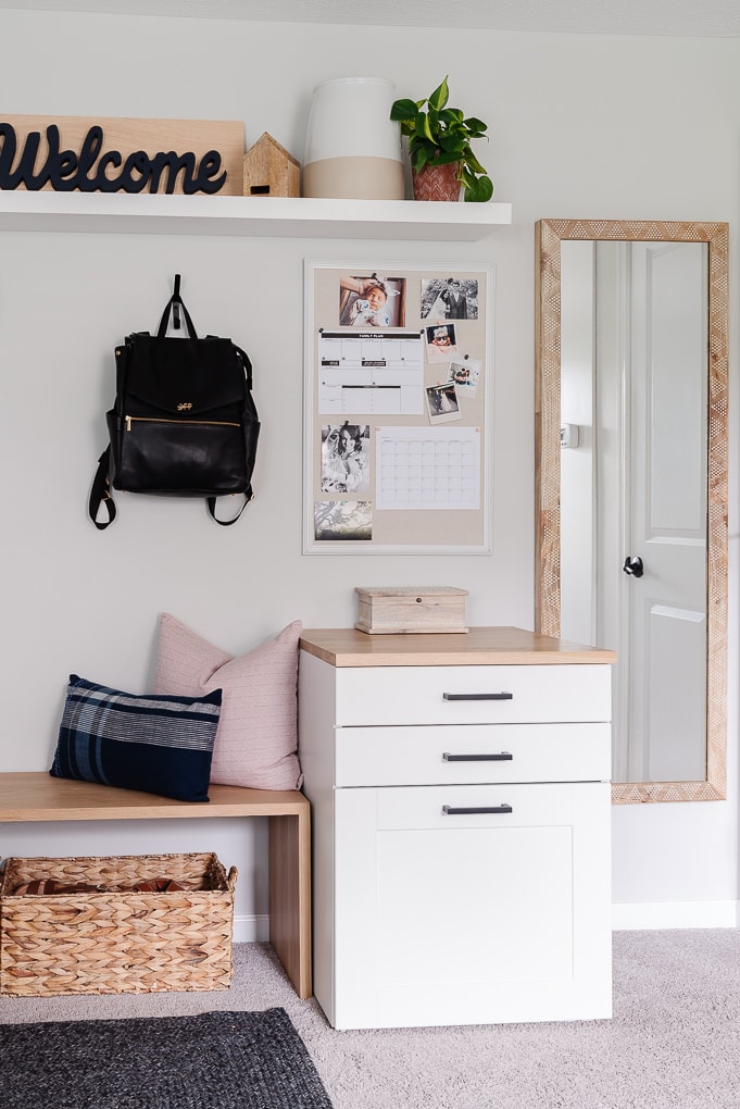 entryway command center made using an ikea cabinet