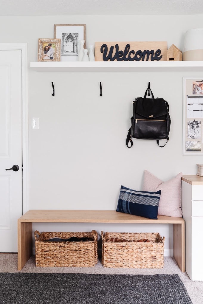 small entryway waterfall wooden bench