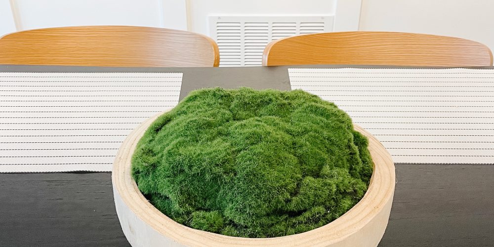 diy moss bowl centerpiece project on black dining table