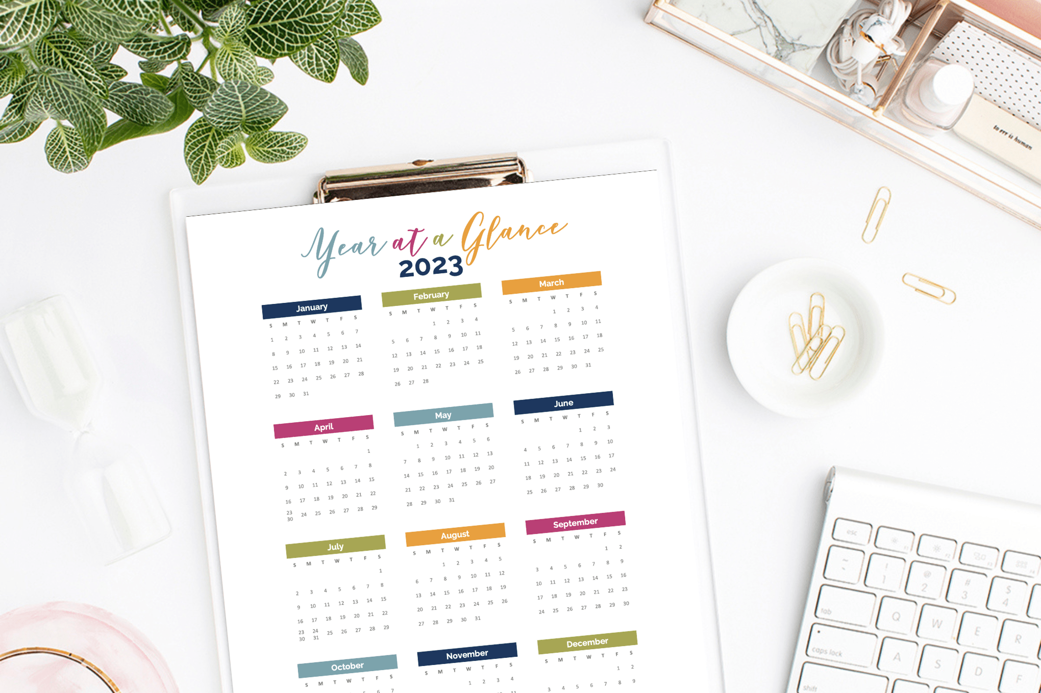 Free Printable Year at a Glance Calendar: New 2023