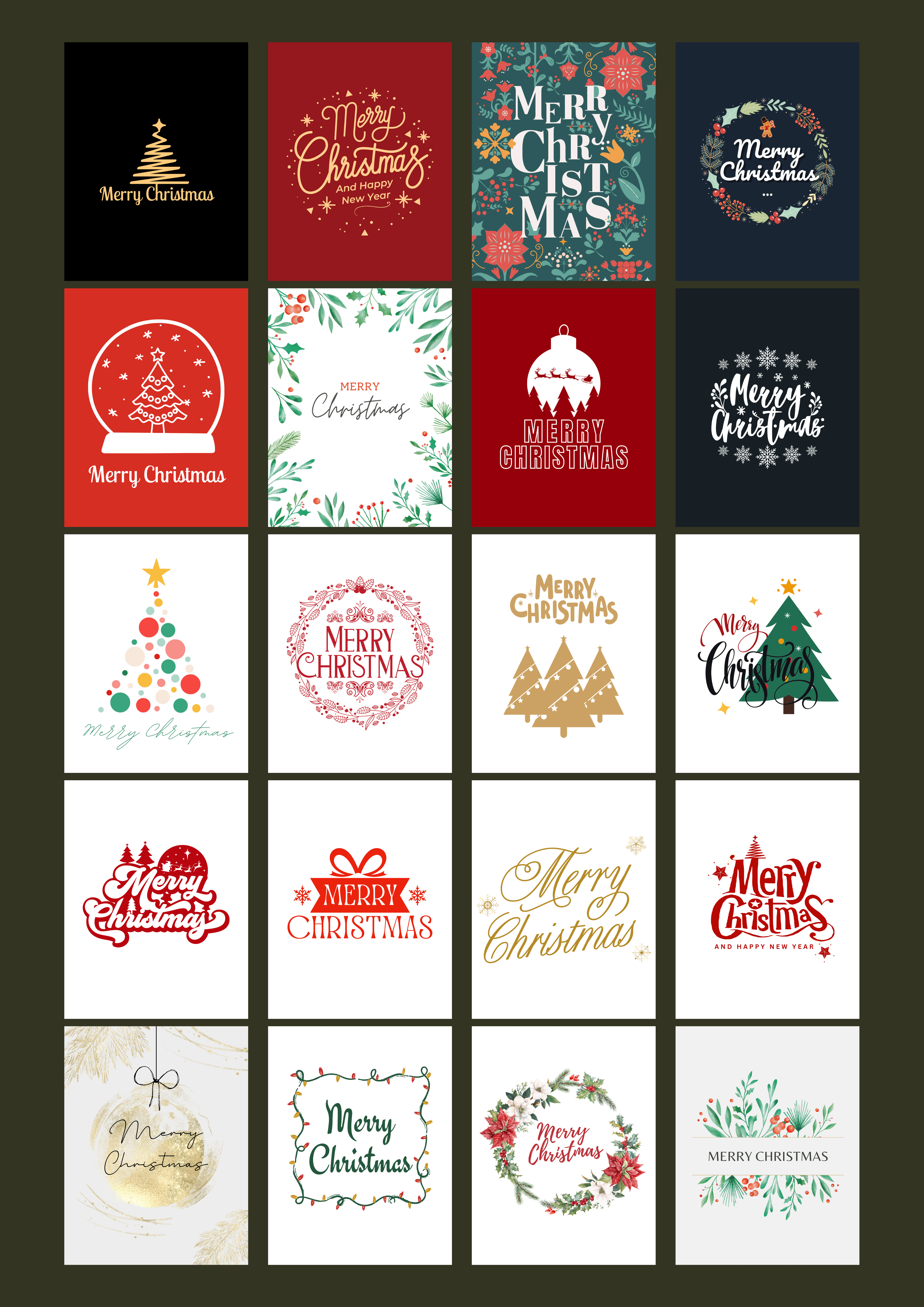 merry christmas printables set of 20