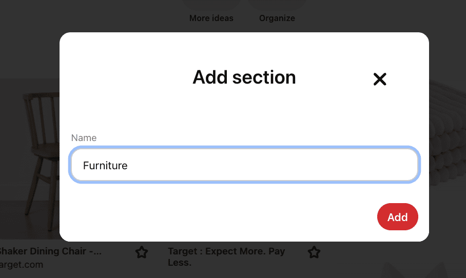 name a section on a pinterest board