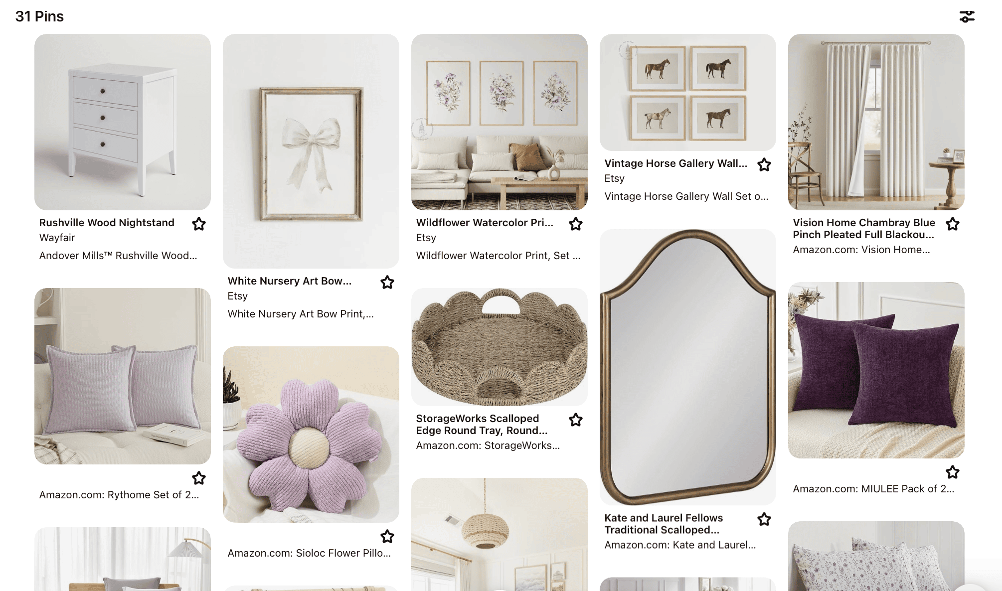 pinterest board with pins for mood board